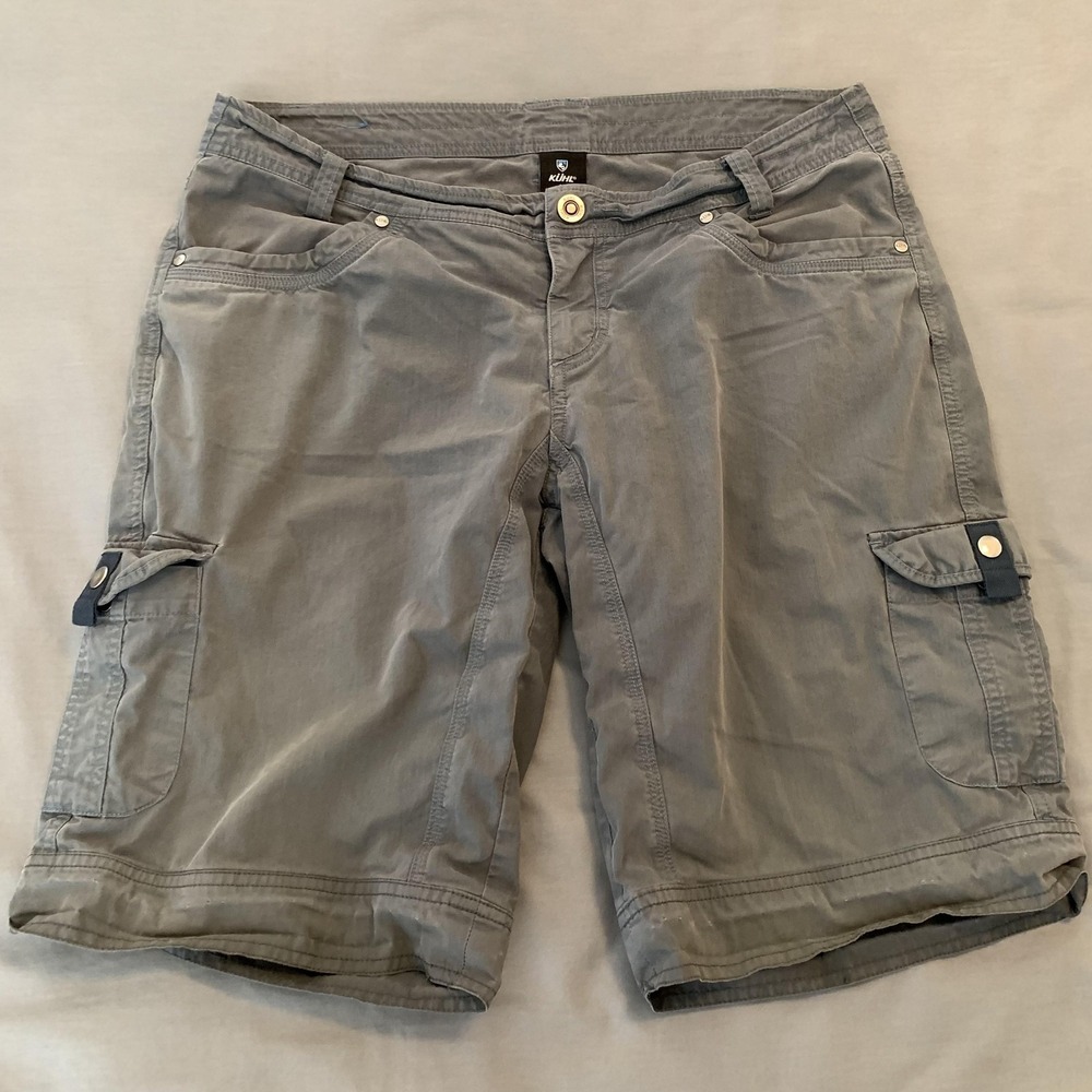 Kuhl Cargo Shorts Womens 12 Gray Twill Hiking Walking Pockets Stretch Casual